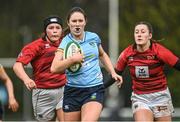 31 March 2023; Cliodhna O'Sullivan of UCD makes a break during the Annual Women's Rugby Colours match between University College Dublin and Dublin University at UCD Bowl in Belfield, Dublin. Photo by Harry Murphy/Sportsfile