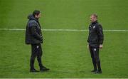 31 March 2023; Derry City head coach Ruaidhrí Higgins, left, and assistant manager Alan Reynolds before the SSE Airtricity Men's Premier Division match between Shelbourne and Derry City at Tolka Park in Dublin. Photo by Seb Daly/Sportsfile