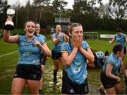 31 March 2023; Tara Hegarty, right, and Emma Kelly of UCD after their side's victory in the Annual Women's Rugby Colours match between University College Dublin and Dublin University at UCD Bowl in Belfield, Dublin. Photo by Harry Murphy/Sportsfile