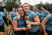 31 March 2023; Emma Kelly and Eadaoin Murtagh of UCD after their side's victory in the Annual Women's Rugby Colours match between University College Dublin and Dublin University at UCD Bowl in Belfield, Dublin. Photo by Harry Murphy/Sportsfile