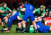 1 April 2023; Deirbhile Nic a Bhaird of Ireland is tackled by Annaelle Deshayes of France, resulting in a red card for Deshayes, during the TikTok Women's Six Nations Rugby Championship match between Ireland and France at Musgrave Park in Cork. Photo by Brendan Moran/Sportsfile