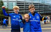 1 April 2023; Leinster supporters Jack Quinn, age 8, Fionn Ahearne, age 5, and Padraig O’Flaherty, age 10, from Dundalk, Louth before the Heineken Champions Cup Round of 16 match between Leinster and Ulster at Aviva Stadium in Dublin. Photo by Sam Barnes/Sportsfile