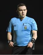 1 April 2023; Referee Ian O'Keefe during the SSE Airtricity Men's First Division match between Longford Town and Kerry at Bishopsgate in Longford. Photo by Stephen Marken/Sportsfile