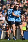 2 April 2023; Brian Fenton, left, and James McCarthy of Dublin celebrate after their side's victory in the Allianz Football League Division 2 Final match between Dublin and Derry at Croke Park in Dublin. Photo by Sam Barnes/Sportsfile