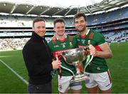 2 April 2023; Mayo players, from left, Rob Hennelly, Matthew Ruane, Aidan O'Shea after the Allianz Football League Division 1 Final match between Galway and Mayo at Croke Park in Dublin. Photo by Ramsey Cardy/Sportsfile