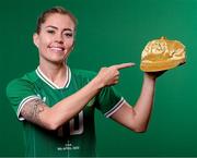 7 April 2023; Denise O'Sullivan poses for a portrait ahead of earning her 100th international cap for Republic of Ireland, against USA in Austin, Texas, USA. Photo by Stephen McCarthy/Sportsfile