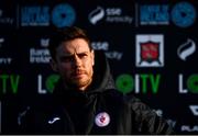 7 April 2023; Sligo Rovers head coach John Russell is interviewed by LOITV before the SSE Airtricity Men's Premier Division match between Dundalk and Sligo Rovers at Oriel Park in Dundalk, Louth. Photo by Ben McShane/Sportsfile
