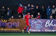 7 April 2023; Max Mata of Sligo Rovers celebrates after scoring his side's first goal during the SSE Airtricity Men's Premier Division match between Dundalk and Sligo Rovers at Oriel Park in Dundalk, Louth. Photo by Ben McShane/Sportsfile