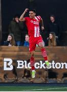 7 April 2023; Max Mata of Sligo Rovers celebrates after scoring his side's first goal during the SSE Airtricity Men's Premier Division match between Dundalk and Sligo Rovers at Oriel Park in Dundalk, Louth. Photo by Ben McShane/Sportsfile