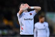 7 April 2023; Ryan O'Kane of Dundalk reacts after a missed opportunity on goal during the SSE Airtricity Men's Premier Division match between Dundalk and Sligo Rovers at Oriel Park in Dundalk, Louth. Photo by Ben McShane/Sportsfile