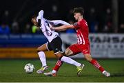 7 April 2023; Rayhaan Tulloch of Dundalk is fouled by Niall Morahan of Sligo Rovers during the SSE Airtricity Men's Premier Division match between Dundalk and Sligo Rovers at Oriel Park in Dundalk, Louth. Photo by Ben McShane/Sportsfile
