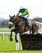 8 April 2023; Canal End, with Mark Walsh up, jumps the last on their way to winning the Tom Quinlan Electrical Maiden Hurdle on day one of the Fairyhouse Easter Festival at Fairyhouse Racecourse in Ratoath, Meath. Photo by Seb Daly/Sportsfile