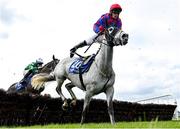 8 April 2023; Jockey Richard Deegan narrowly avoids being unseated from mount Parkrunner during the Tom Quinlan Electrical Maiden Hurdle on day one of the Fairyhouse Easter Festival at Fairyhouse Racecourse in Ratoath, Meath. Photo by Seb Daly/Sportsfile