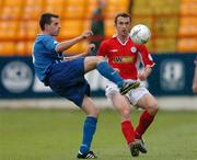 18 June 2004; Alan Carey, Waterford United, in action against Ollie Cahill, Shelbourne. eircom league, Premier Division, Shelbourne v Waterford United, Tolka Park, Dublin. Picture credit; David Maher / SPORTSFILE