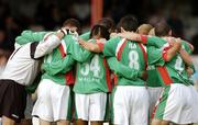 8 June 2004; Cork City players form a huddle before the start of the game. eircom League, Premier Division, Shelbourne v Cork City, Tolka Park, Dublin. Picture credit; David Maher / SPORTSFILE