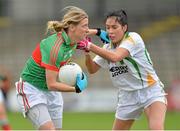 24 August 2013; Cora Staunton, Mayo, in action against Aislinn Desmond, Kerry. TG4 All-Ireland Ladies Football Senior Championship Quarter-Final, Mayo v Kerry, St. Brendan's Park, Birr, Co. Offaly. Picture credit: Matt Browne / SPORTSFILE