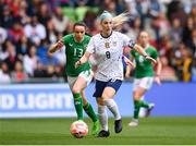 8 April 2023; Julie Ertz of United States in action against Áine O'Gorman of Republic of Ireland during the women's international friendly match between USA and Republic of Ireland at the Q2 Stadium in Austin, Texas, USA. Photo by Stephen McCarthy/Sportsfile