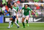 8 April 2023; Áine O'Gorman of Republic of Ireland in action against Crystal Dunn of United States during the women's international friendly match between USA and Republic of Ireland at the Q2 Stadium in Austin, Texas, USA. Photo by Stephen McCarthy/Sportsfile