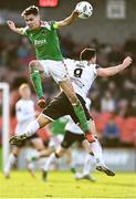 10 April 2023; Cian Coleman of Cork City in action against Patrick Hoban of Dundalk during the SSE Airtricity Men's Premier Division match between Cork City and Dundalk at Turner's Cross in Cork. Photo by Eóin Noonan/Sportsfile