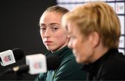 10 April 2023; Megan Connolly during a Republic of Ireland women press conference at Citypark in St Louis, Missouri, USA. Photo by Stephen McCarthy/Sportsfile