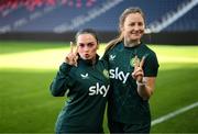 10 April 2023; Alannah McEvoy, left, and Kyra Carusa during a Republic of Ireland women training session at Citypark in St Louis, Missouri, USA. Photo by Stephen McCarthy/Sportsfile