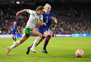 11 April 2023; Heather Payne of Republic of Ireland in action against Julie Ertz of United States during the women's international friendly match between USA and Republic of Ireland at CITYPARK in St Louis, Missouri, USA. Photo by Stephen McCarthy/Sportsfile