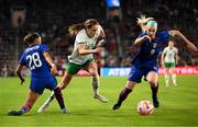 11 April 2023; Heather Payne of Republic of Ireland in action against Alyssa Thompson, left, and Julie Ertz of United States during the women's international friendly match between USA and Republic of Ireland at CITYPARK in St Louis, Missouri, USA. Photo by Stephen McCarthy/Sportsfile