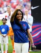 11 April 2023; Kennedy Holmes after performing the national anthem before the women's international friendly match between USA and Republic of Ireland at CITYPARK in St Louis, Missouri, USA. Photo by Stephen McCarthy/Sportsfile