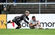 14 April 2023; David McCann scores Ulster’s opening try during the United Rugby Championship match between Ulster and Dragons at the Kingspan Stadium in Belfast. Photo by John Dickson/Sportsfile