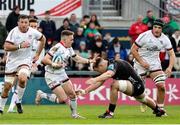 14 April 2023; Michael Lowry of Ulster is tackled by Matthew Screech of Dragons during the United Rugby Championship match between Ulster and Dragons at the Kingspan Stadium in Belfast. Photo by John Dickson/Sportsfile