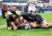 14 April 2023; Tom Stewart of Ulster scores his side's second try  during the United Rugby Championship match between Ulster and Dragons at the Kingspan Stadium in Belfast. Photo by John Dickson/Sportsfile