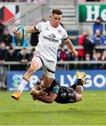 14 April 2023; Craig Gilroy of Ulster is tackled by Rio Dyer of Dragons during the United Rugby Championship match between Ulster and Dragons at the Kingspan Stadium in Belfast. Photo by John Dickson/Sportsfile