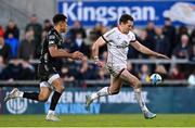 14 April 2023; Jacob Stockdale of Ulster in action against Rio Dyer of Dragons during the United Rugby Championship match between Ulster and Dragons at the Kingspan Stadium in Belfast. Photo by Ramsey Cardy/Sportsfile