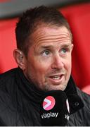 14 April 2023; viaplay analyst Shane Williams before the United Rugby Championship match between Ulster and Dragons at the Kingspan Stadium in Belfast. Photo by Ramsey Cardy/Sportsfile