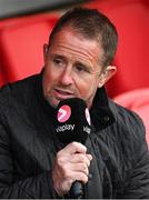14 April 2023; viaplay analyst Shane Williams before the United Rugby Championship match between Ulster and Dragons at the Kingspan Stadium in Belfast. Photo by Ramsey Cardy/Sportsfile
