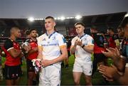 15 April 2023; Sam Prendergast and Rob Russell of Leinster after their side's victory in the United Rugby Championship match between Emirates Lions and Leinster at Emirates Airlines Park in Johannesburg, South Africa. Photo by Harry Murphy/Sportsfile