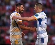 15 April 2023; Max Deegan and Sam Prendergast of Leinster celebrate the awarding of a penalty during the United Rugby Championship match between Emirates Lions and Leinster at Emirates Airlines Park in Johannesburg, South Africa. Photo by Harry Murphy/Sportsfile