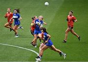 15 April 2023; Laura Nerney of Laois in action against Louise Kenny of Armagh during the Lidl Ladies Football National League Division 2 Final match between Armagh and Laois at Croke Park in Dublin. Photo by Sam Barnes/Sportsfile