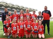 15 April 2023; The Railyard team, Kilkenny, after the half-time mini games during the Lidl Ladies Football National League Division 2 Final match between Armagh and Laois at Croke Park in Dublin. Photo by Sam Barnes/Sportsfile