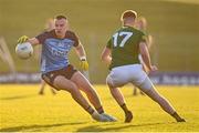 18 April 2023; Séamus Smith of Dublin in action against Killian Smyth of Meath during the Eirgrid Leinster GAA Football U20 Championship Semi-Final match between Meath and Dublin at Páirc Tailteann in Navan, Meath. Photo by Seb Daly/Sportsfile