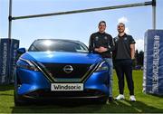 20 April 2023; Leinster players Ryan Baird, left, and James Lowe at the announcement of the Windsor Motors and Leinster Rugby Sponsorship Extension at UCD in Dublin. Photo by David Fitzgerald/Sportsfile