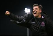21 April 2023; Bohemians manager Declan Devine celebrates after the SSE Airtricity Men's Premier Division match between Drogheda United and Bohemians at Weaver's Park in Drogheda, Louth. Photo by Stephen McCarthy/Sportsfile
