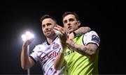 21 April 2023; Dylan Connolly, right, and John O’Sullivan of Bohemians celebrate after the SSE Airtricity Men's Premier Division match between Drogheda United and Bohemians at Weaver's Park in Drogheda, Louth. Photo by Stephen McCarthy/Sportsfile