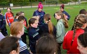 22 April 2023; LGFA Gaelic4Teens ambassador Jackie Kinch with participants during the 2023 ZuCar Gaelic4Teens Festival Day at the GAA National Games Development Centre in Abbotstown, Dublin. Photo by Ben McShane/Sportsfile