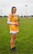22 April 2023; Pictured is Cara O'Boyle of Antrim, who was named the Electric Ireland Player of the Match following her performance for Antrim in today’s Electric Ireland Camogie Minor A Shield All-Ireland Championship Semi-Final against Wexford at Coralstown Kinnegad GAA, in Kinnegad, Westmeath. Follow all the action in the Electric Ireland Camogie Minor Championships on social media @ElectricIreland and via the hashtag #ThisIsMajor, or for more information go to https://www.electricireland.ie/camogie-minor-championships. Photo by Stephen Marken/Sportsfile