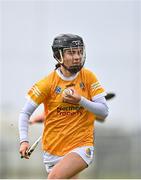22 April 2023; Casey Crawford of Antrim during the Electric Ireland Camogie Minor A Shield Semi-Final match between Antrim and Wexford at Coralstown Kinnegad GAA in Westmeath. Photo by Stephen Marken/Sportsfile
