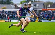 22 April 2023; Liam Óg McGovern of Wexford in action against Daithí Burke of Galway during the Leinster GAA Hurling Senior Championship Round 1 match between Galway and Wexford at Pearse Stadium in Galway. Photo by Seb Daly/Sportsfile