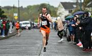 23 April 2023; Jayme Rossiter of Clonliffe Harriers AC, on his way to winning the senior men's event during the 123.ie National Road Relay Championships at Raheny in Dublin. Photo by Sam Barnes/Sportsfile