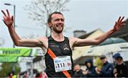 23 April 2023; Jayme Rossiter of Clonliffe Harriers AC, celebrates after winning the senior men's event during the 123.ie National Road Relay Championships at Raheny in Dublin. Photo by Sam Barnes/Sportsfile