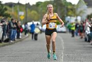23 April 2023; Niamh Moore of Leevale AC, Cork, on her way to winning the senior women's event during the 123.ie National Road Relay Championships at Raheny in Dublin. Photo by Sam Barnes/Sportsfile